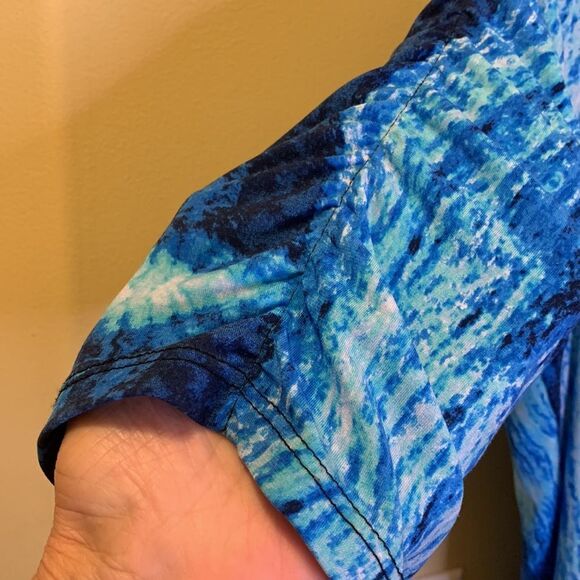 Grayson Size XL Beautiful blue and black blouse with front & sleeve ruching - Picture 4 of 9